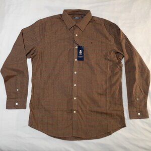 IZOD Luxury Classics Shirt Mens XLT Brown Long Sleeve Big Tall Windowpane NWT
